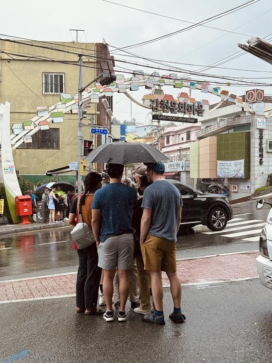 Family under an umbrella